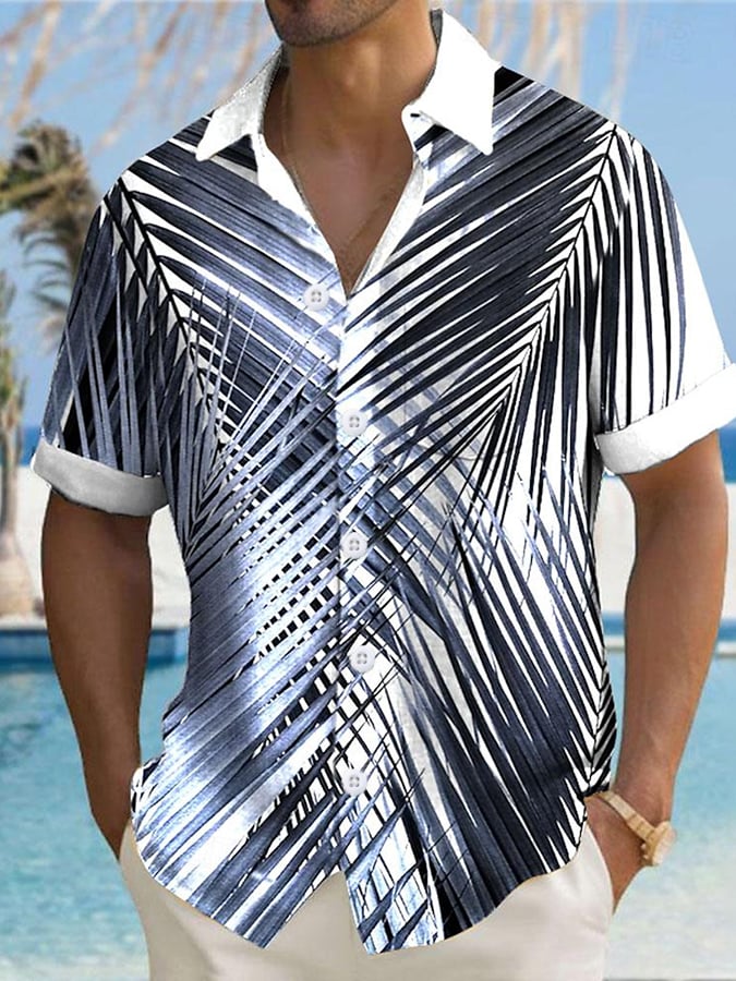 Men's Hawaiian Palm Leaf Design Casual Shirt