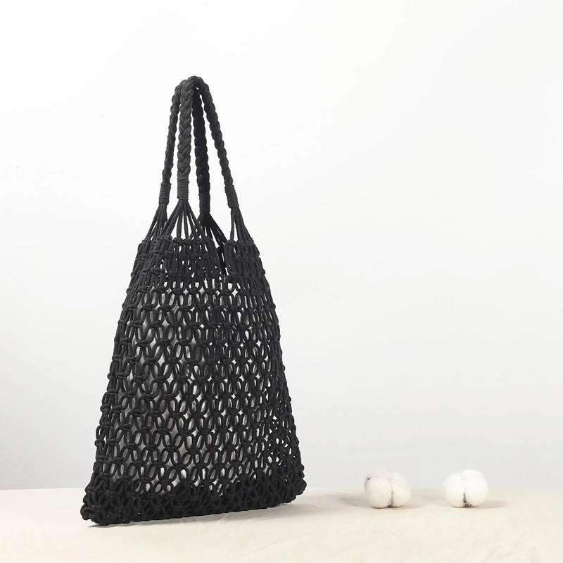 Women's Basic Solid Color Cotton Rope Shopping Bags