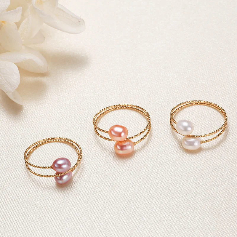 14k gold natural freshwater pearl rings adjustable rice pearl ring