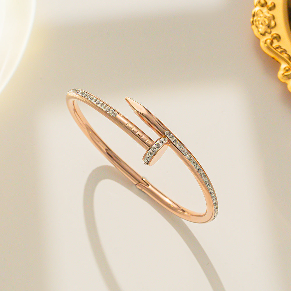 Moderate Luxury Letter Stainless Steel 18K Gold Plated Bangles