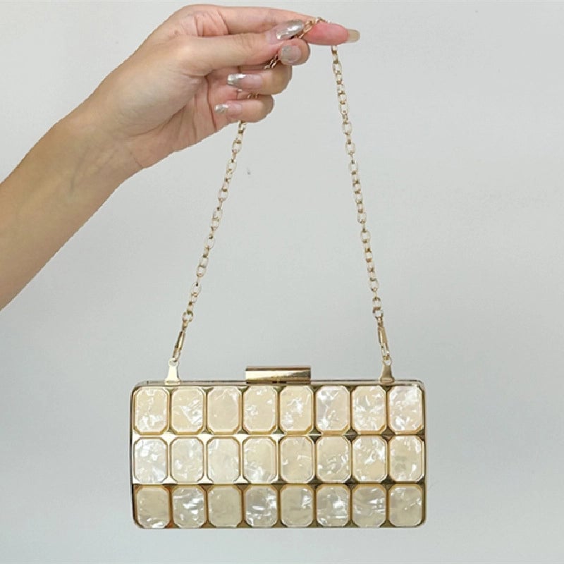 Pink Arylic Geometric Square Evening Bags