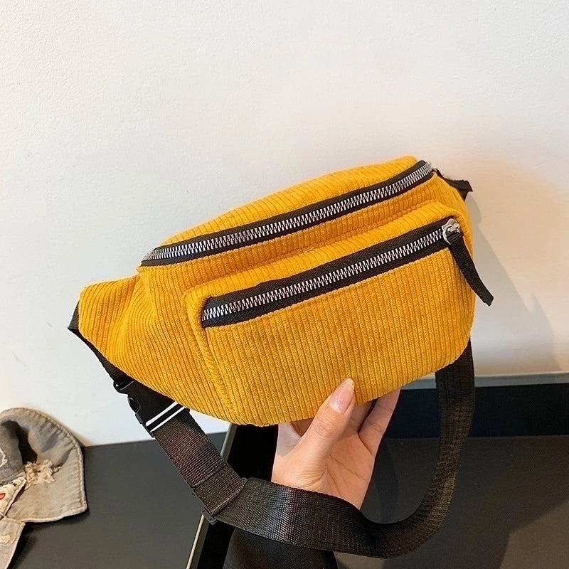 Women's Vintage Style Solid Color Corduroy Waist Bags