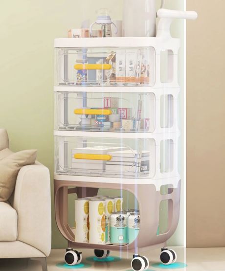 4 Layer Cart Bedside Mobile Snack Storage Rack. Waterproof Freestanding Storage Cabinet