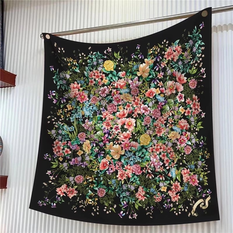New High Quality Twill Forged Large Square Fashion 90*90cm Printed Silk Scarf Sunscreen Shawl Scarf