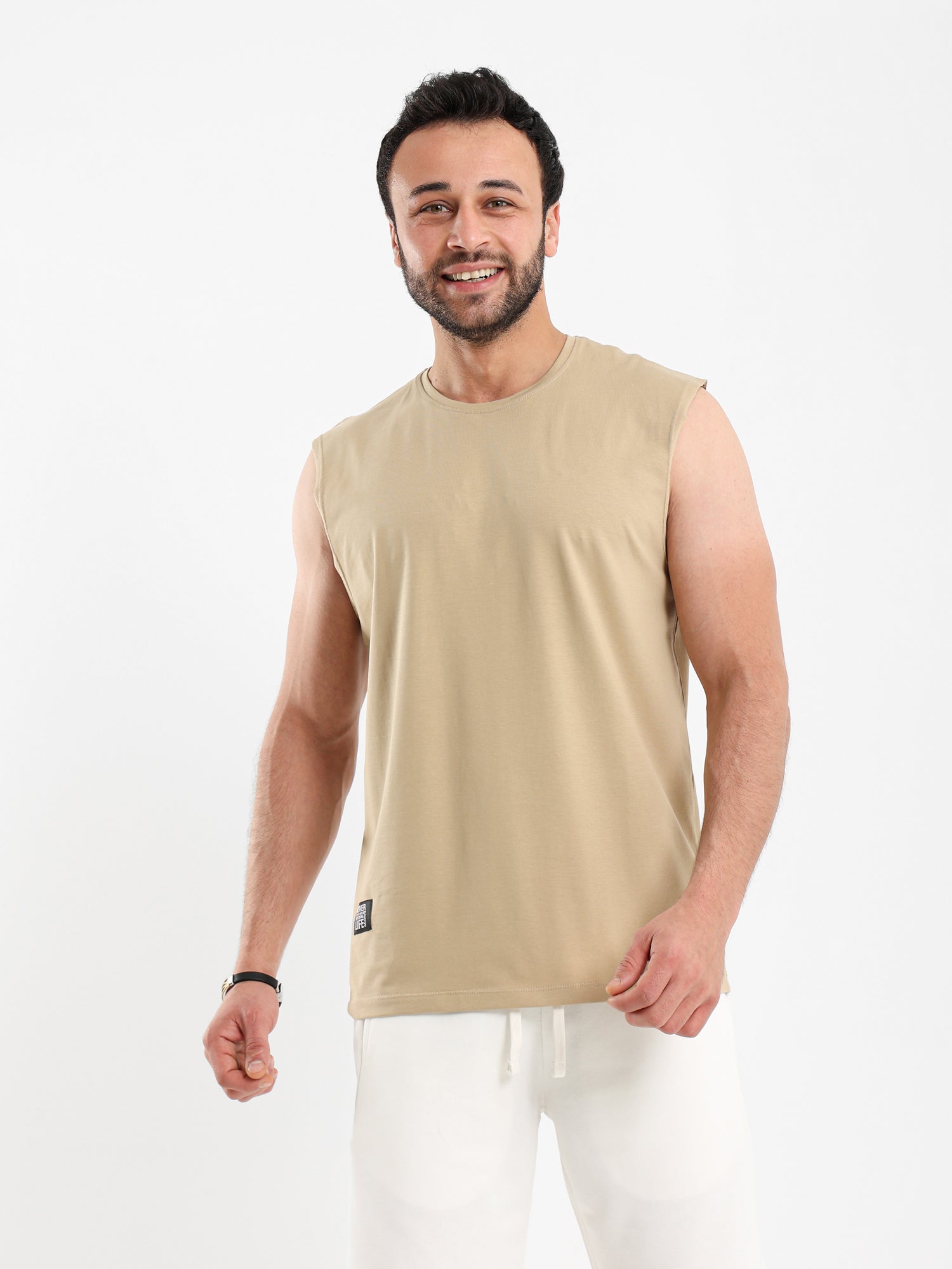 Sleeveless T Shirt with Woven Badge