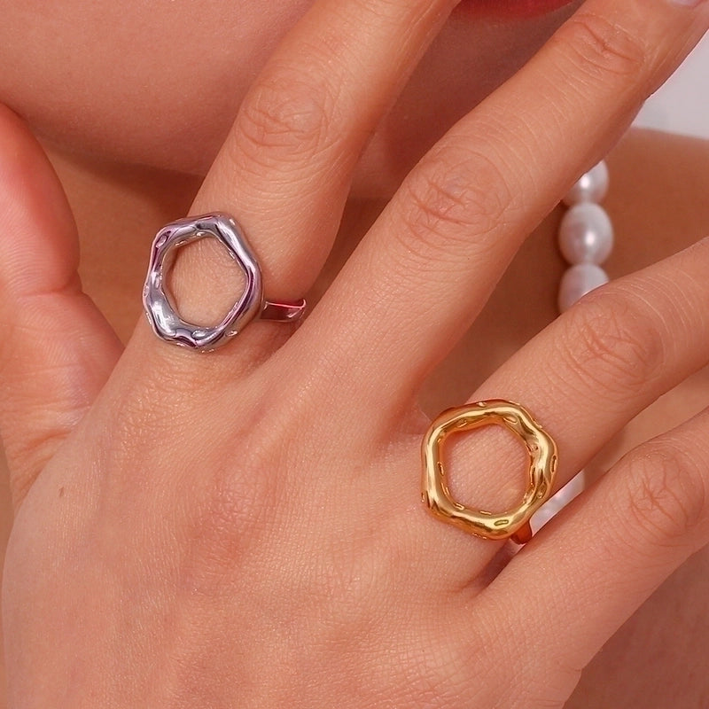 Basic Minimalist Classic Style Circle 304 Stainless Steel 18K Gold Plated Plating Rings