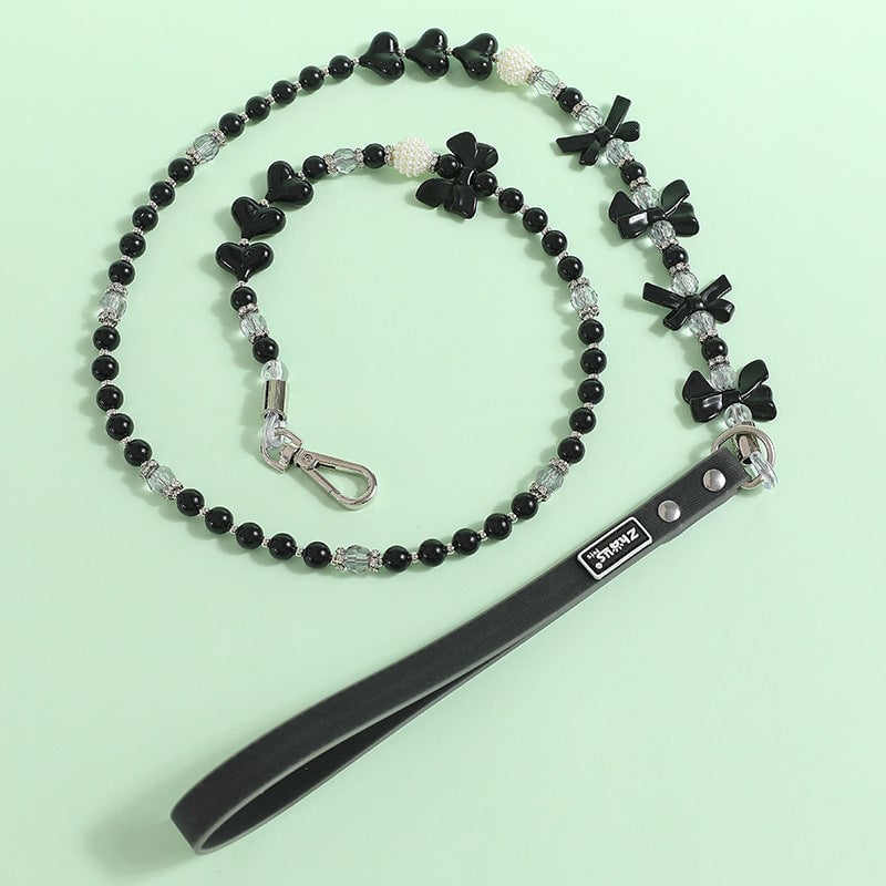 Jeweled Pearl Decor Dog Collar&Leash