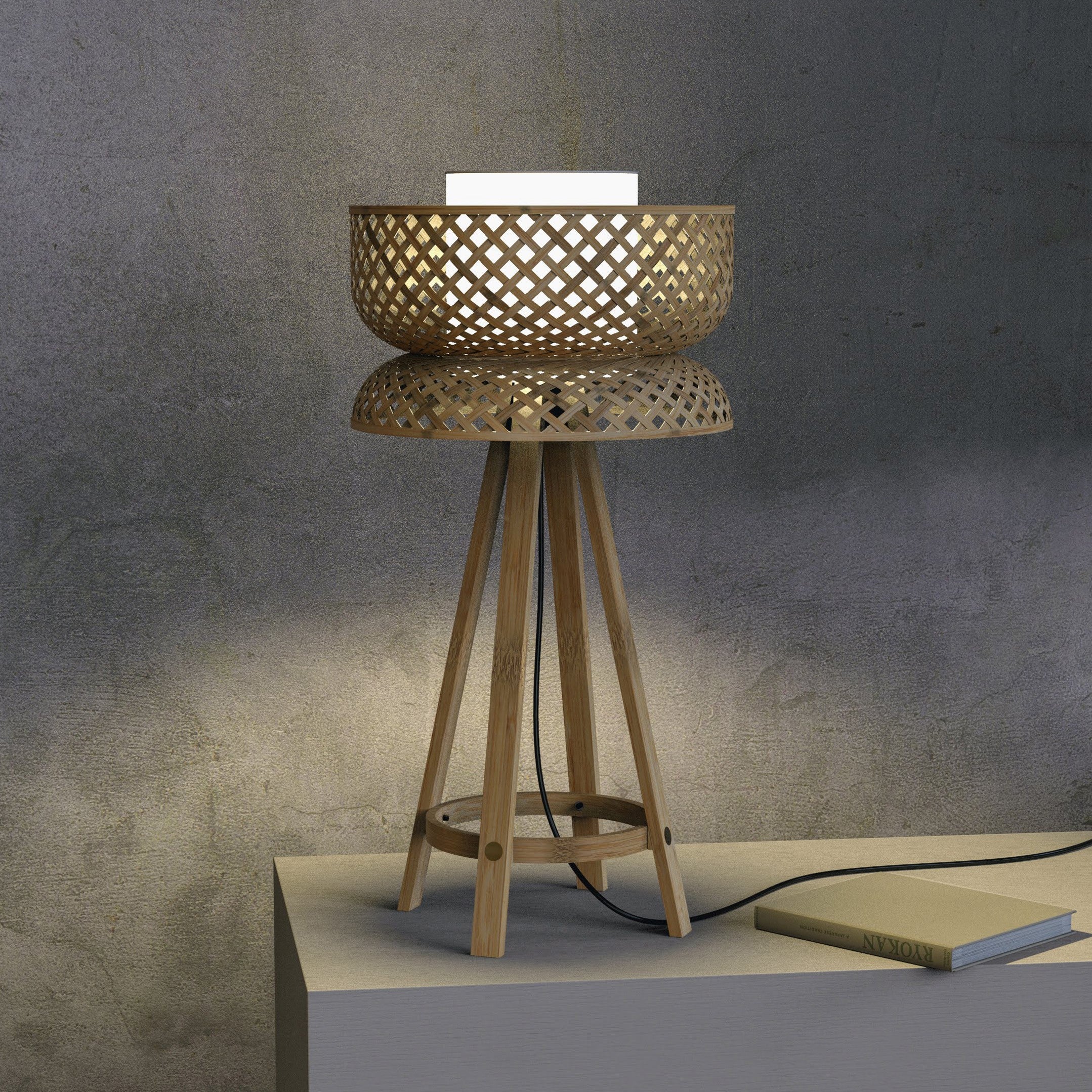 Lotus Table Lamp: Bamboo Table Lamp Handmade Cafe Lighting Restaurants Decor [40cm/16in(Dia) X 80cm/31.4in(H)]