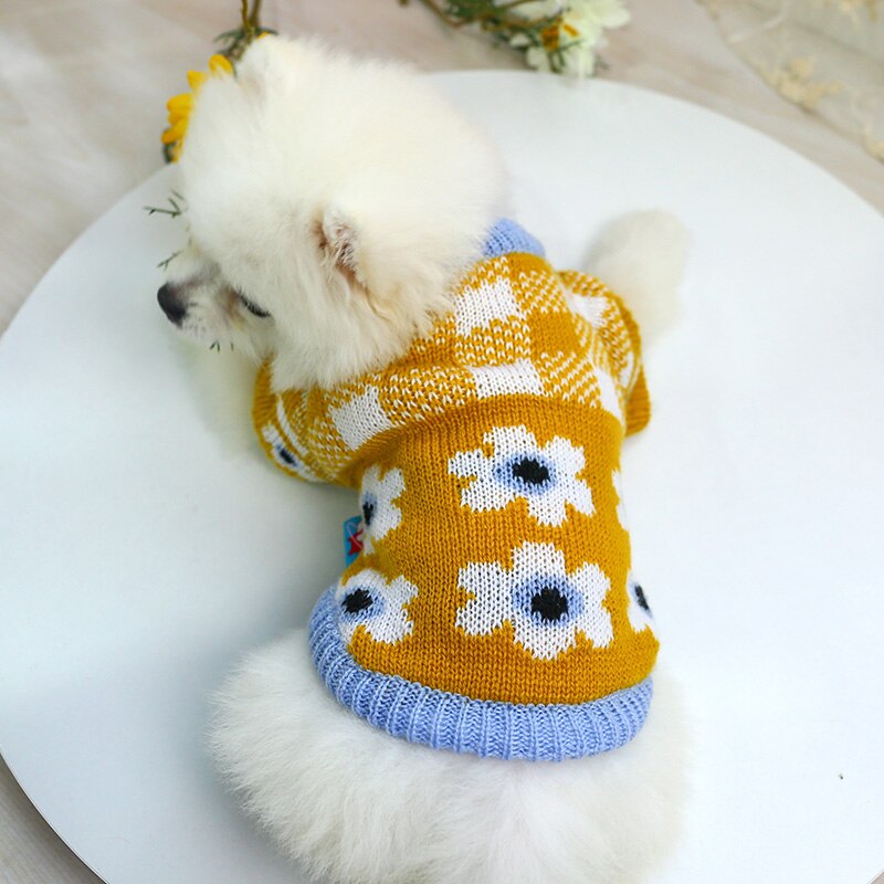 Flower Plaid Dog Cat Sweater