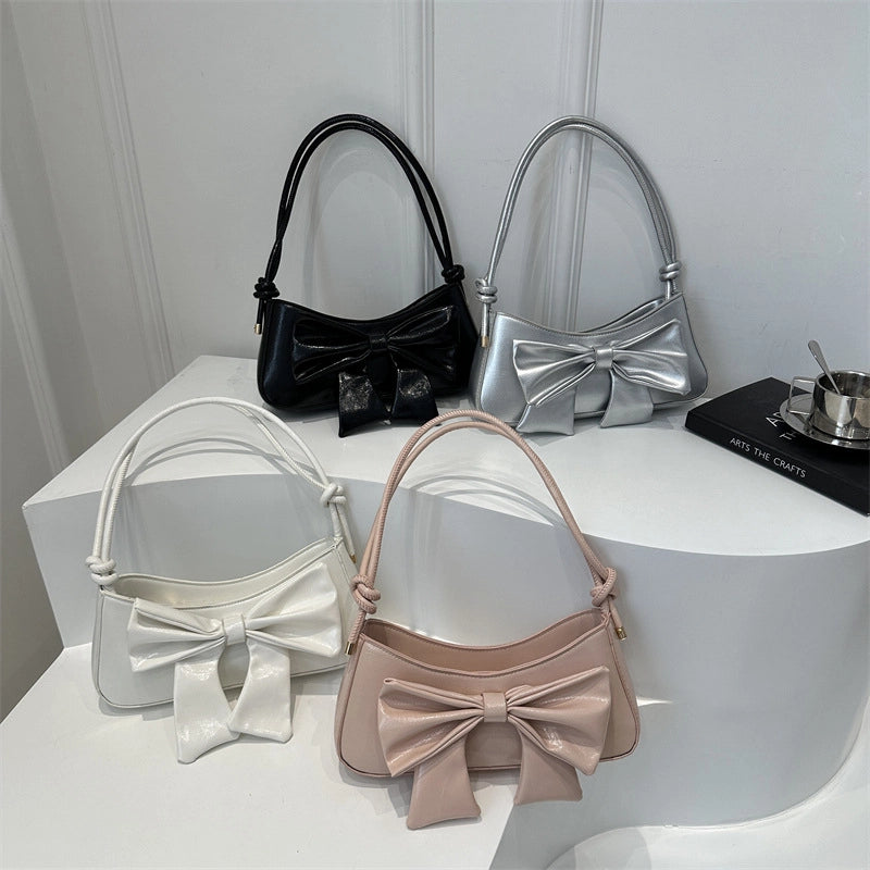 Women's Small Pu Leather Solid Color Bow Knot Streetwear Square Zipper Shoulder Bag