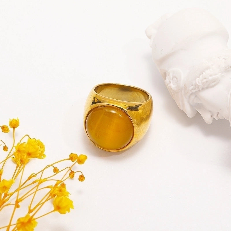 Vintage Style Minimalist Geometric Color Block Titanium Steel Plating Inlay Opal Rings