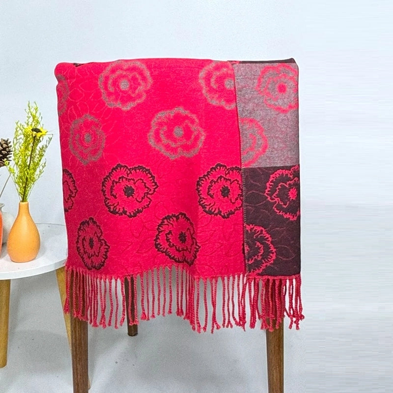 New Fashion Camellia Plaid Tassel Warm Cashmere Scarf Outdoor Riding Thickened Neck Scarf Women's Shawl