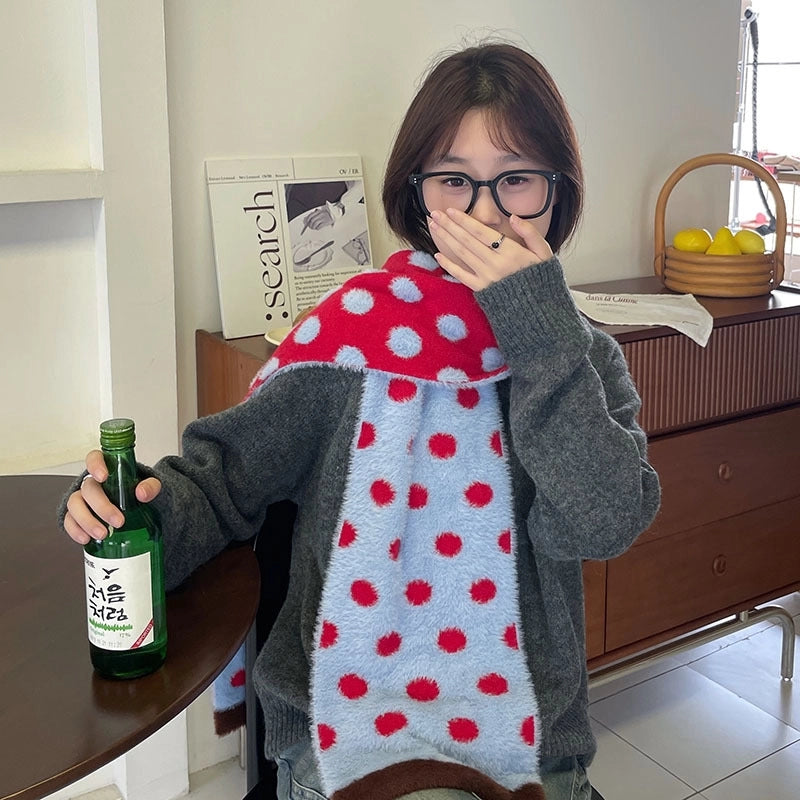 Women's Cute Sweet Round Dots Color Block Imitation Mink Bejirog Knitted Scarf