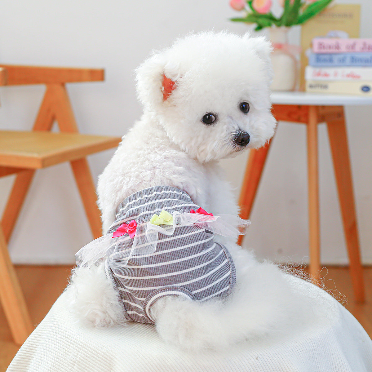 Washable Striped Bow Lace Dog Diaper Pants