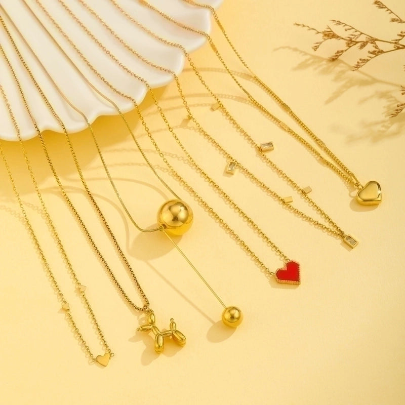 Titanium Steel 18K Gold Plated Vintage Style Plating Dog Heart Shape Pendant Necklace