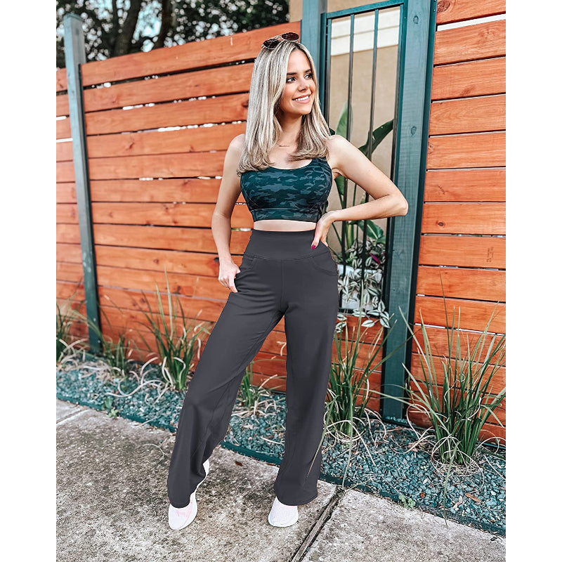 Women Wide Leg Yoga Pants High Waist Stretch Workout Sweatpants With Pockets Casual Straight Leg Pants