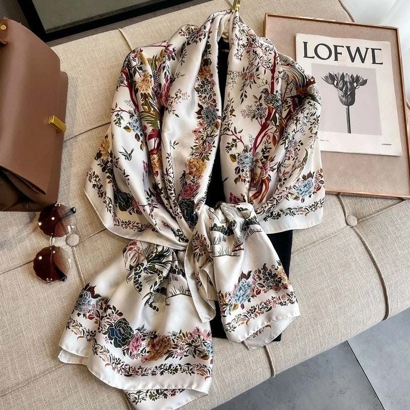 Women's Casual Vacation Beach Printing Satin Printing And Dyeing Printing Floral Silk Scarf Shawl
