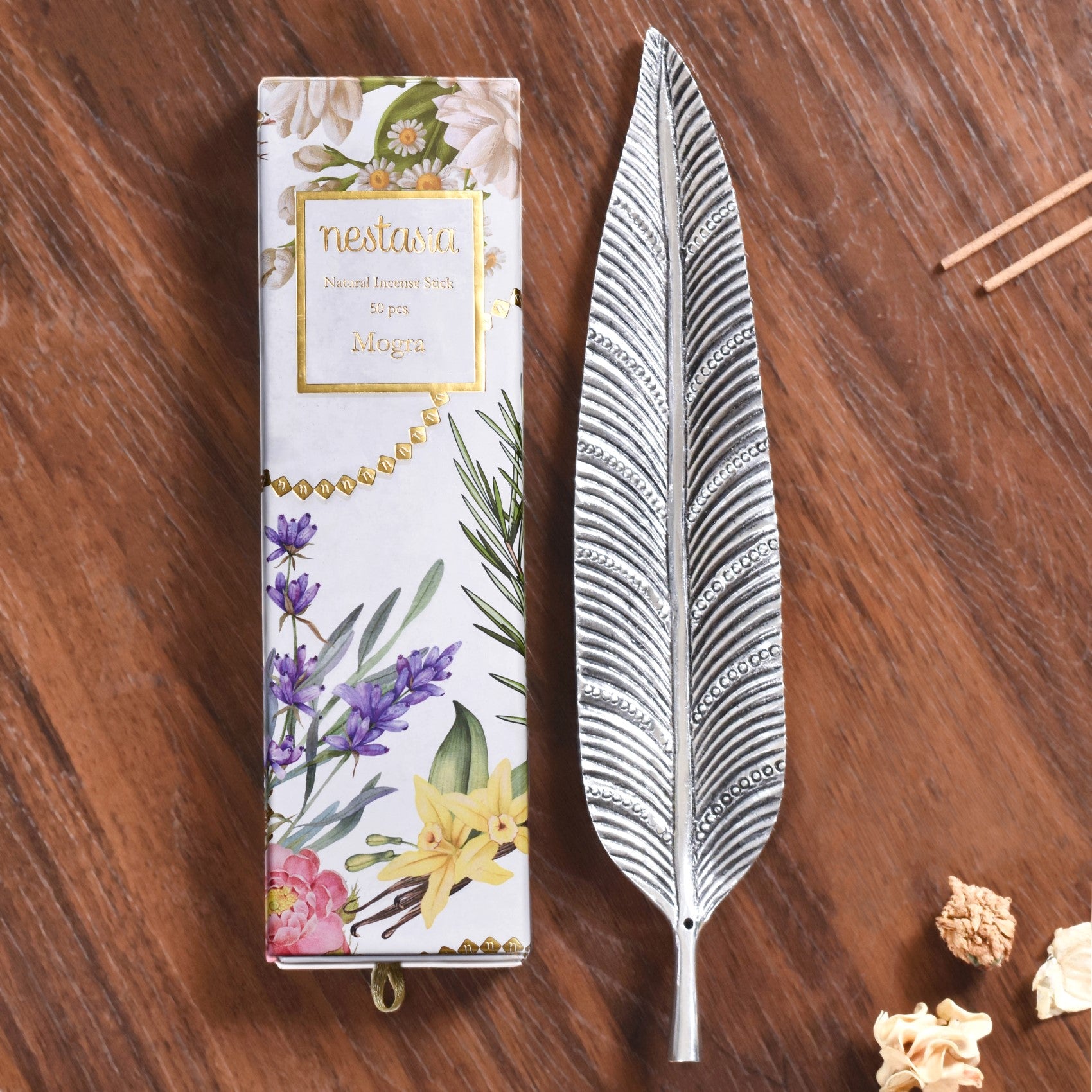 Long Leaf Incense Holder With Mogra Incense Sticks