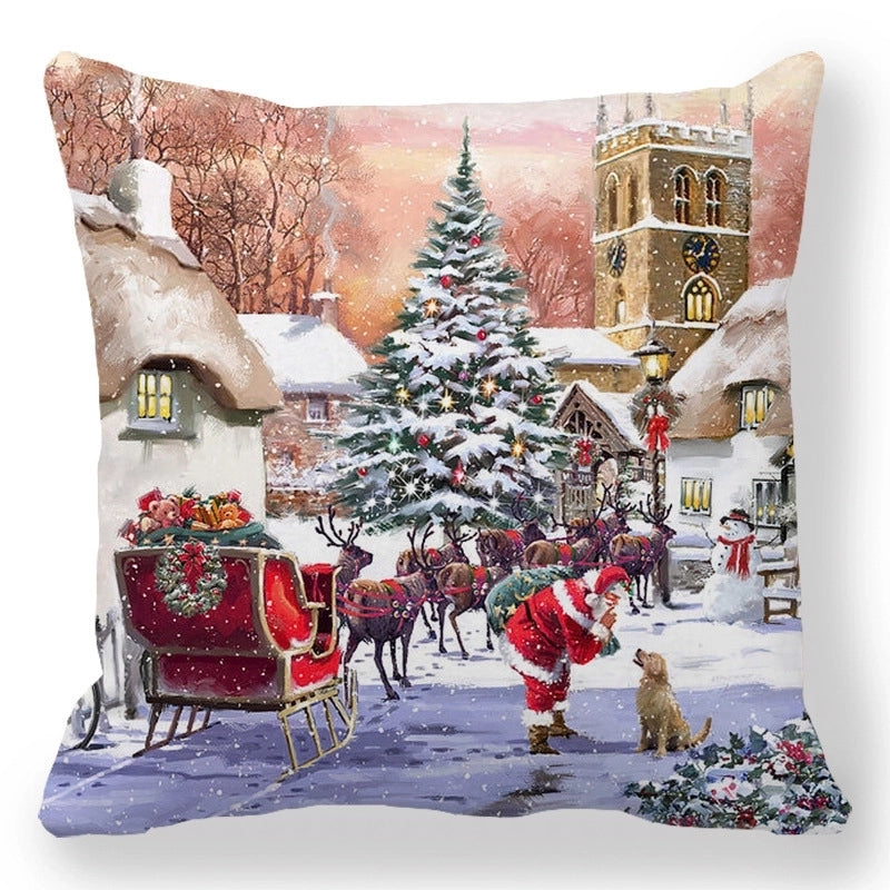 Christmas Pastoral Santa Claus Elk Cotton Pillow Cases Couch & Sofa Decor