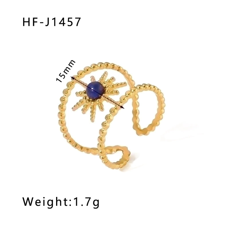 Stainless Steel 18K Gold Plated Basic Vintage Style Plating Inlay Round Natural Stone Open Rings