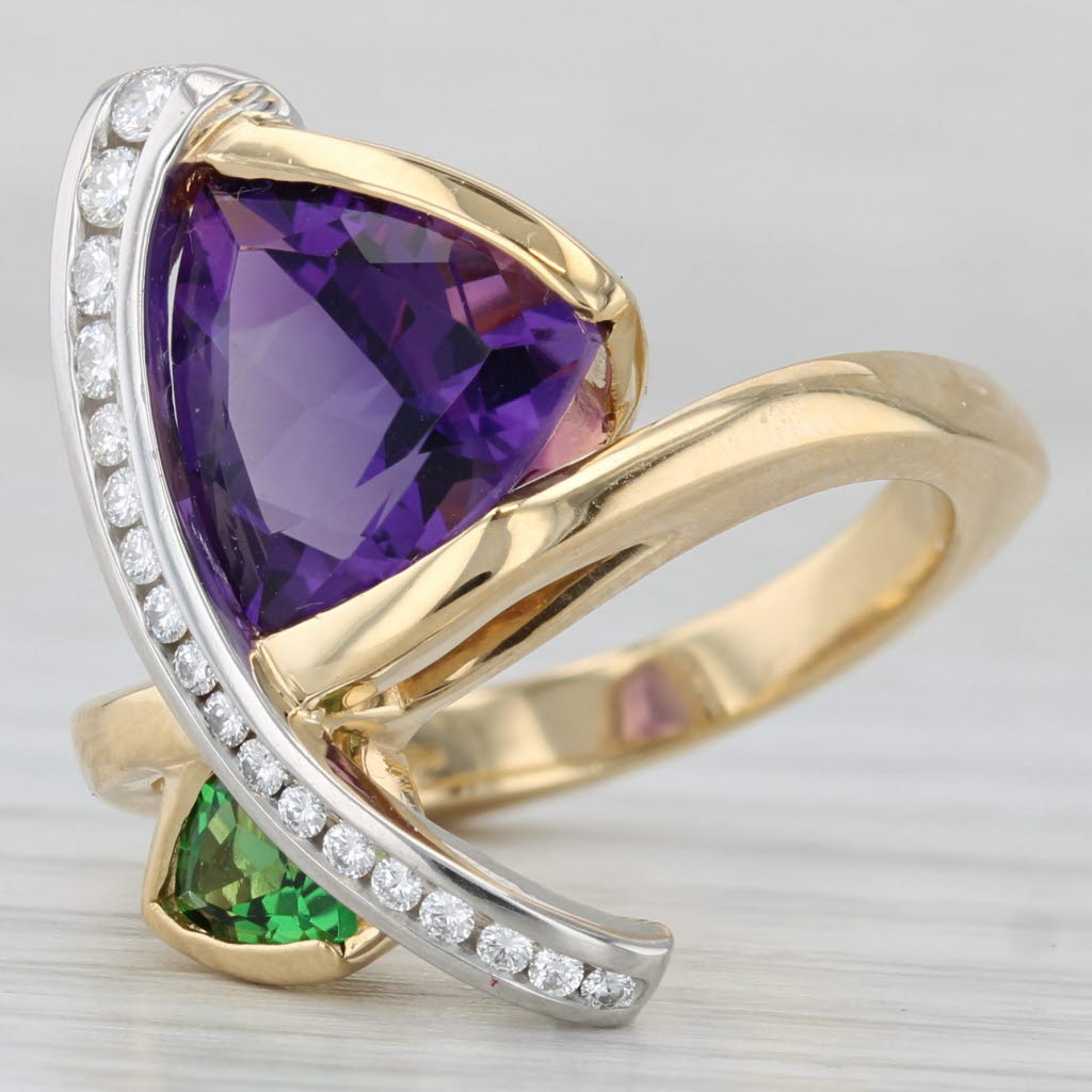 Krementz 3.32ctw Amethyst Chrome Diopside Ring 18k Yellow Gold Platinum Size 7