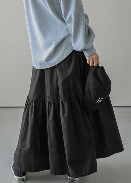 Loose Army Green Wrinkled Elastic Waist Cotton Skirt Spring