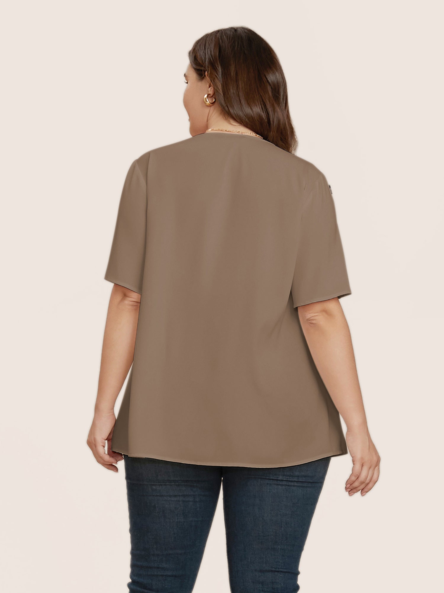 Plain Round Neck Button Detail Blouse