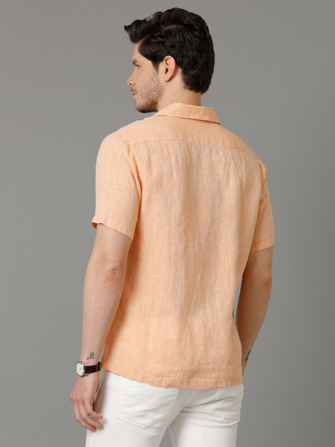 Mens Regular Fit Solid Orange Casual Linen Shirt (LACH)