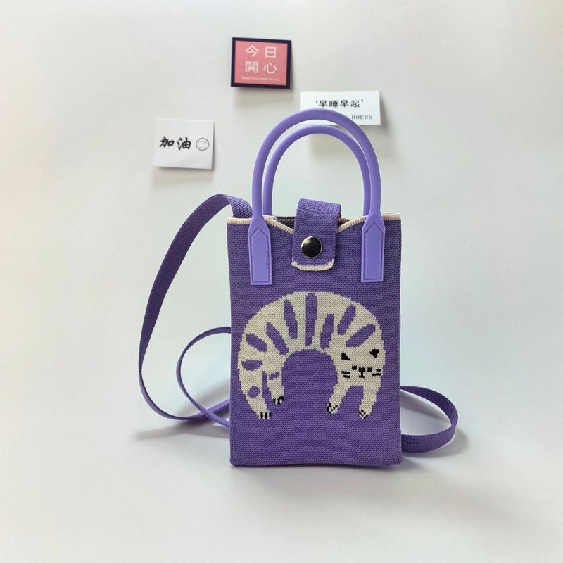 Women's Polyester Cartoon Cute Square Hidden Buckle Shoulder Bag Handbag Crossbody Bag