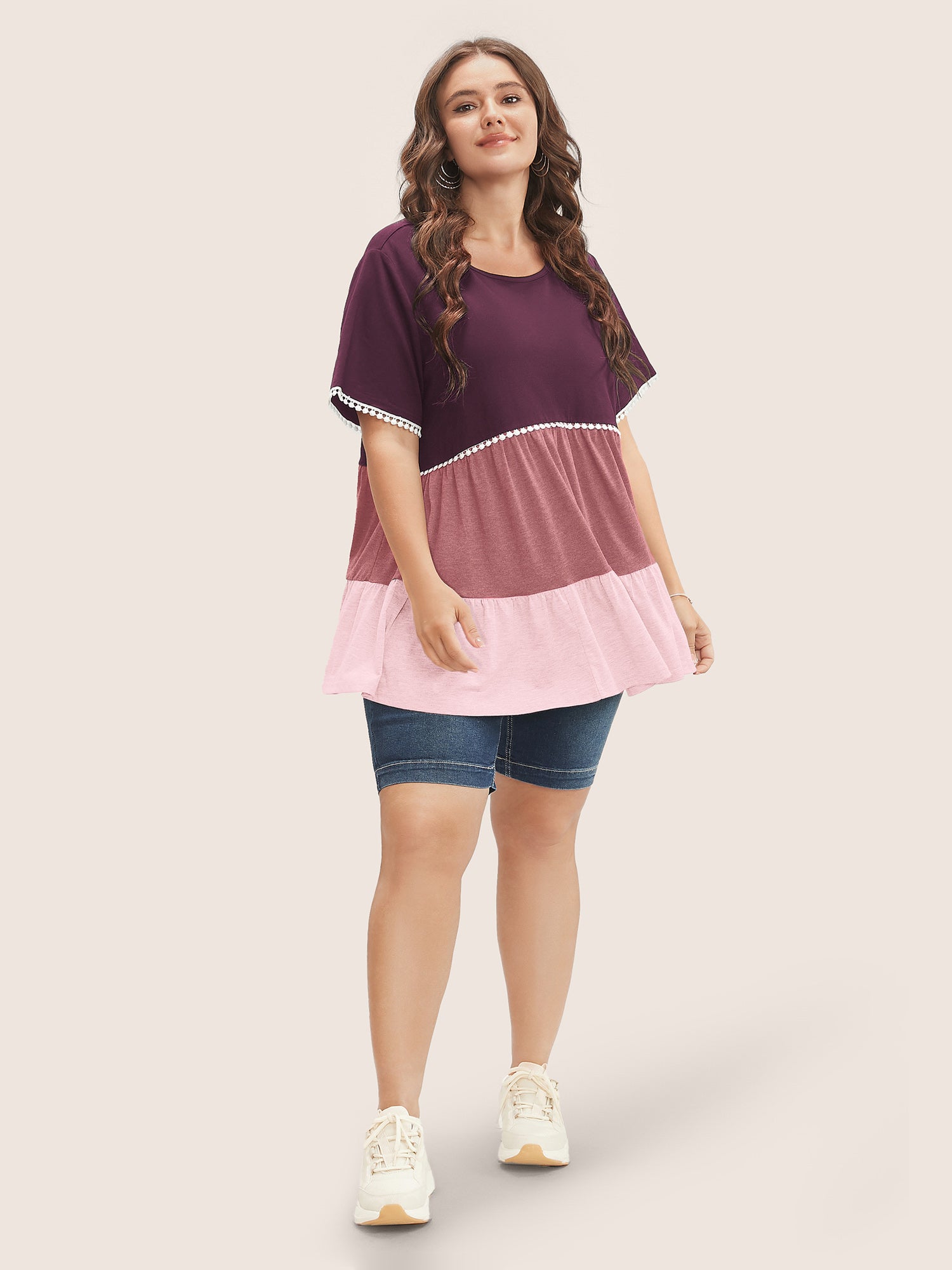 Colorblock Contrast Ruffle Tiered T-shirt