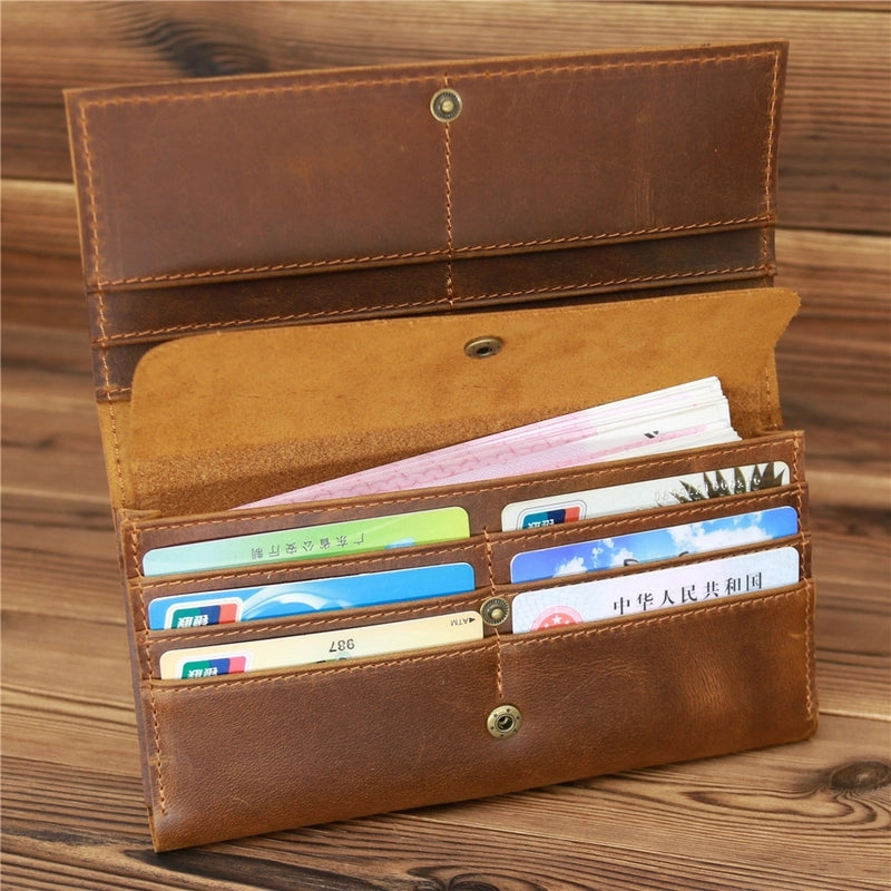 358 Retro Crazy Horse Cowhide Men's Long Wallet Clutch Factories Guangzhou Factory Outlet