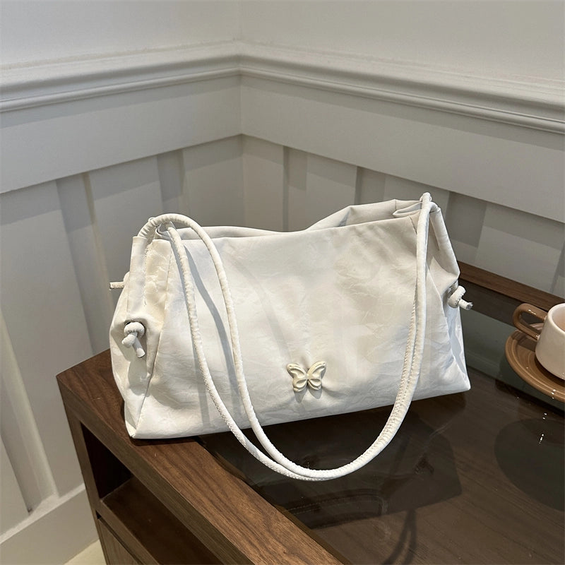 Women's Medium Canvas Solid Color Basic Classic Style Square Magnetic Buckle Shoulder Bag