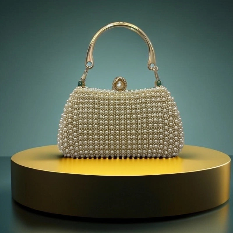 White Beige Black Polyester Solid Color Pearls Evening Bags