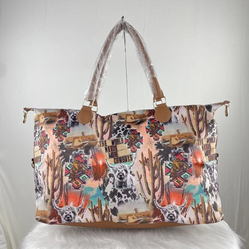 Unisex Large Polyester Geometric Vintage Style Streetwear Square Zipper Travel Bag