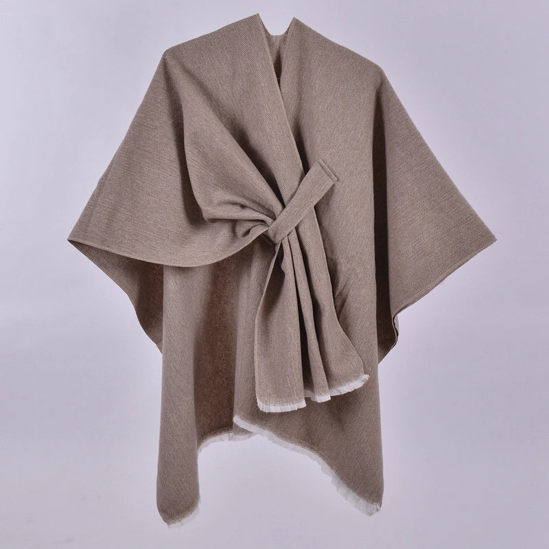 New Women's Autumn And Winter Warm Cloak Simple Double-sided Solid Color Split Cashmere Outerwear Shawl