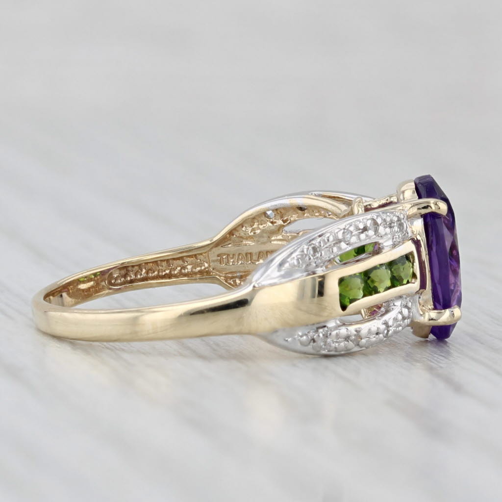 1.83ctw Amethyst Diamond Chrome Diopside Ring 10k Yellow Gold Size 6.75
