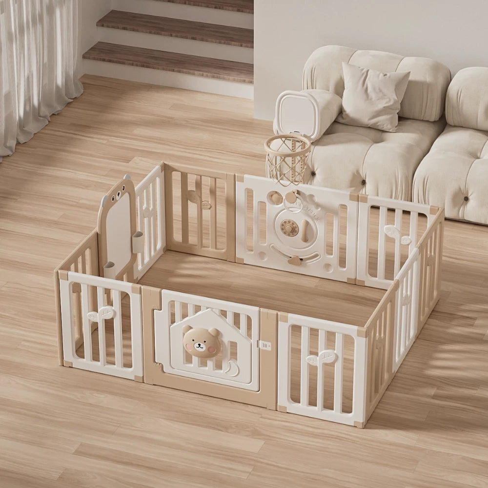 Bear Enclosure Kids Playpen with Basketball Hoop & Drawing Board 12pcs