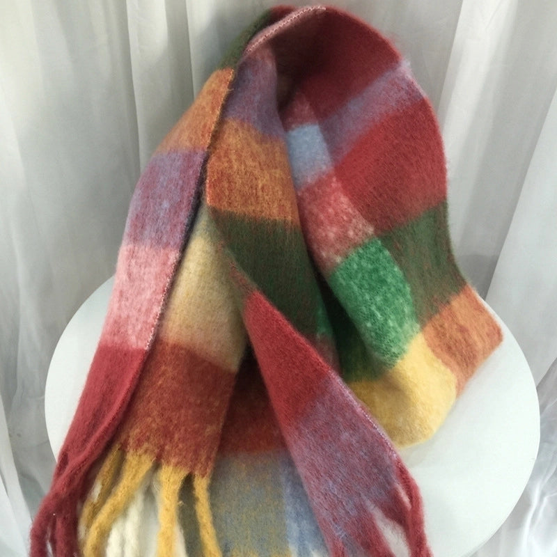 Mohair Nipped Color Scarf Cashmere Thickened Warm Scarf Shawl