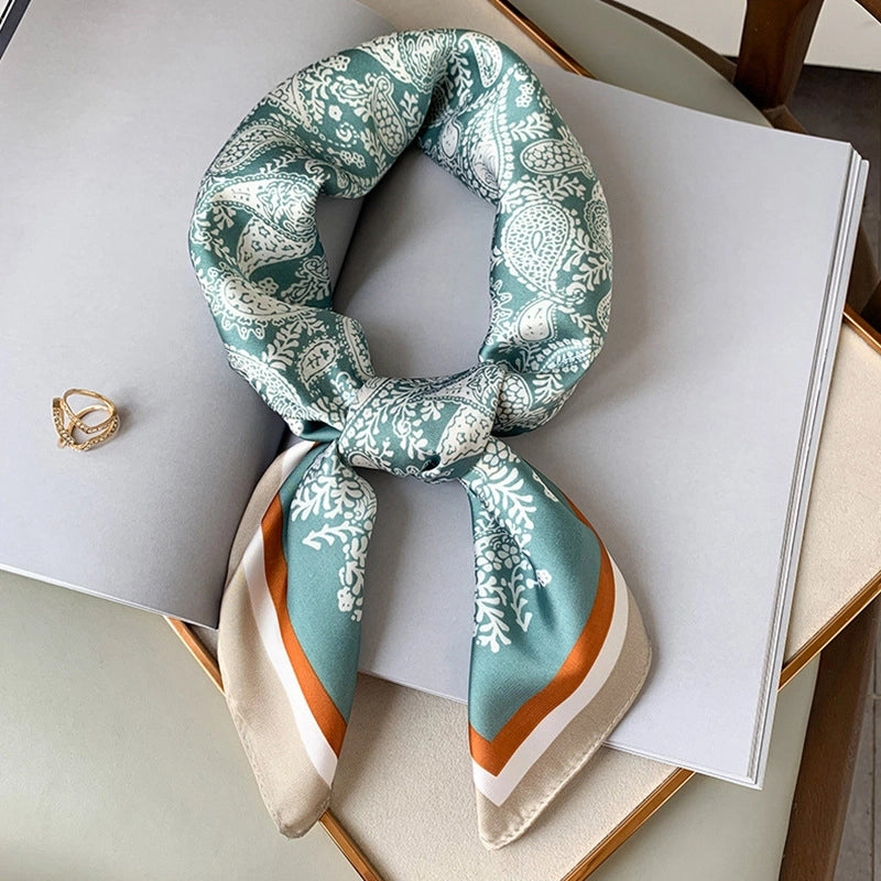 Silk Scarf Women's Small Square Scarf Hair Band Matching Shirt Suit Spring And Autumn Thin Vintage French Style Tube Top Tie Bag Internet Popular
