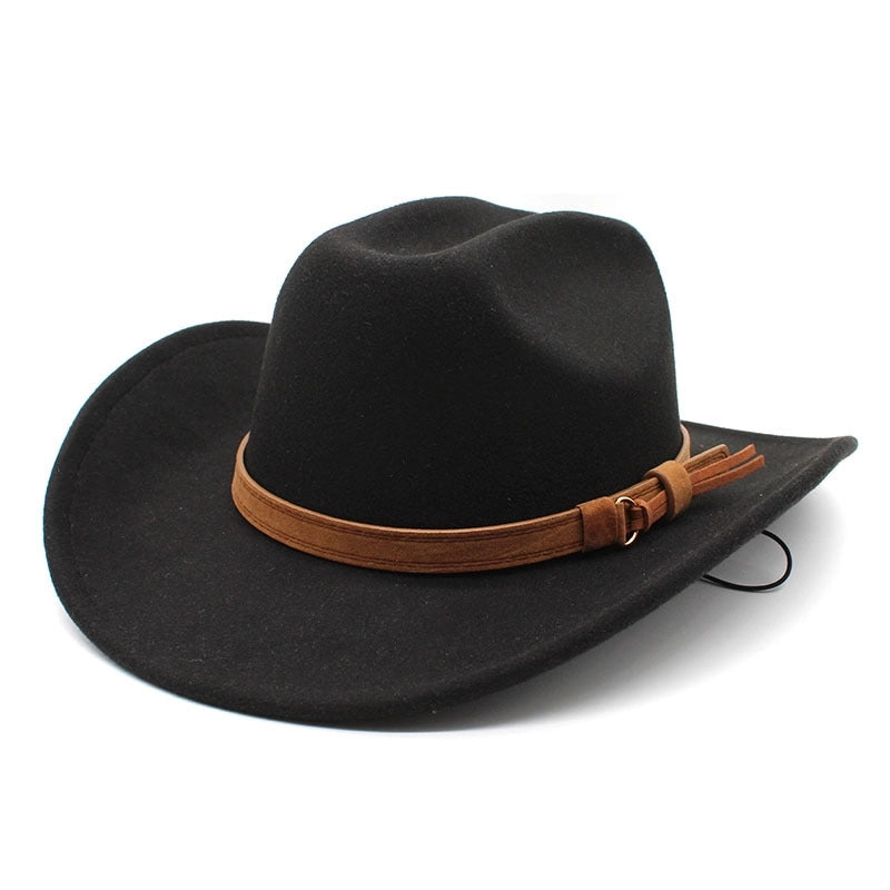 One-word Top Denim Top Hat Brim Felt Hat Men And Women Outdoor Western Denim Top Hat Woolen Jazz Hat