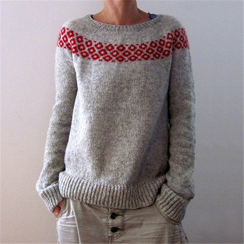 Retro Plum Dot Jacquard Crew Neck Sweater