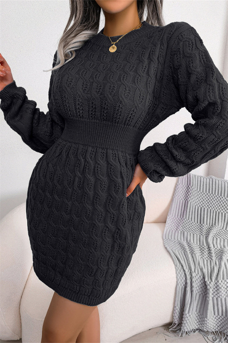 Fashion Casual Solid Patchwork O Neck Long Sleeve Dresses(3 Colors)