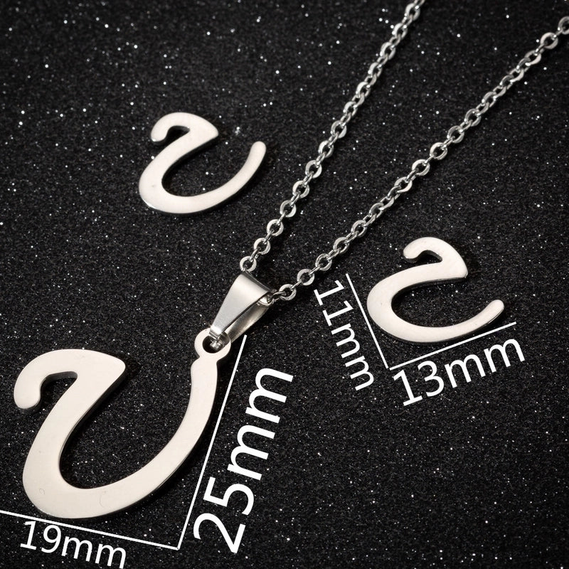 Women's Fashion Minimalist Letter Stainless Steel Pendant Necklace Ear Studs Plating Jewelry Sets