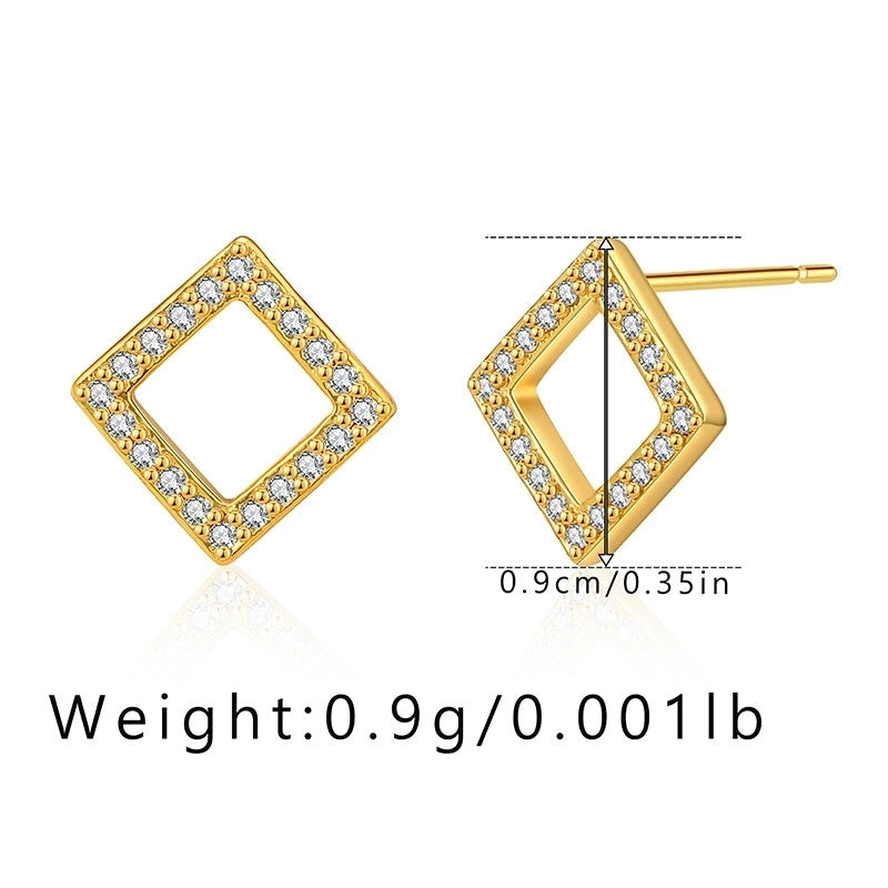1 Pair Minimalist Geometric Inlay Copper Zircon 18K Gold Plated Ear Studs