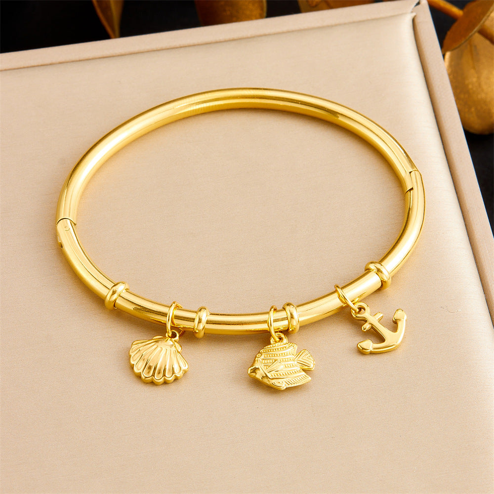 Niche Fashion Gold-Plated Stainless Steel Ocean Style Accessories Tropical Fish Starfish Butterfly Conch Bamboo Bracelet
