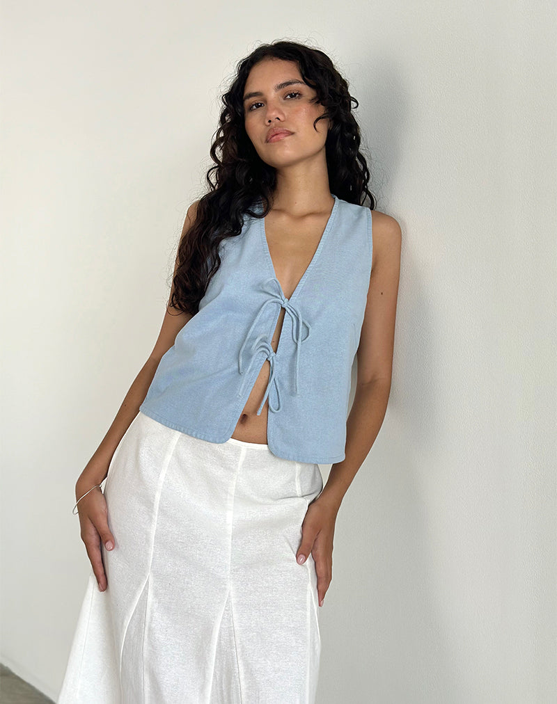 Kayve Tie Front Top in Nantucket Blue