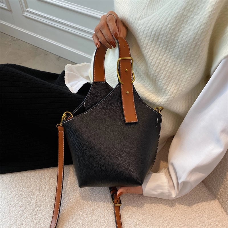 Ladies Bag Niche Design Bag Women's Bag Contrast Color Handbag Bucket Bag Food Basket Bag