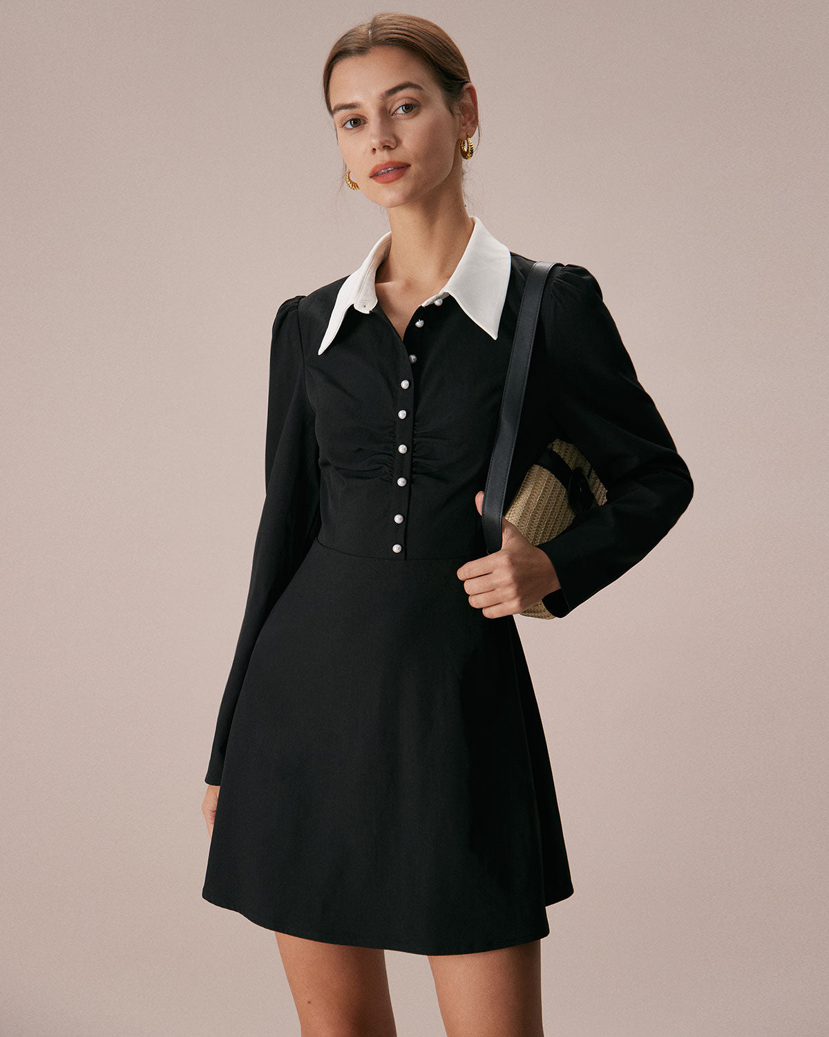 The Black Lapel Colorblock Ruched Mini Dress