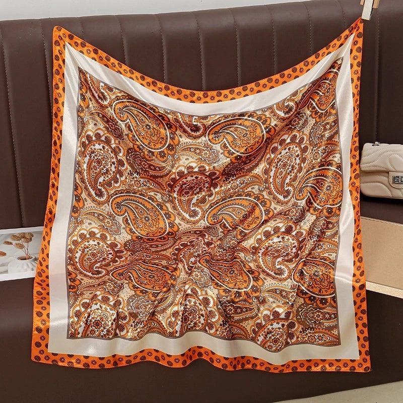 Women's Sweet Pastoral Flower Satin Silk Scarf Kerchief