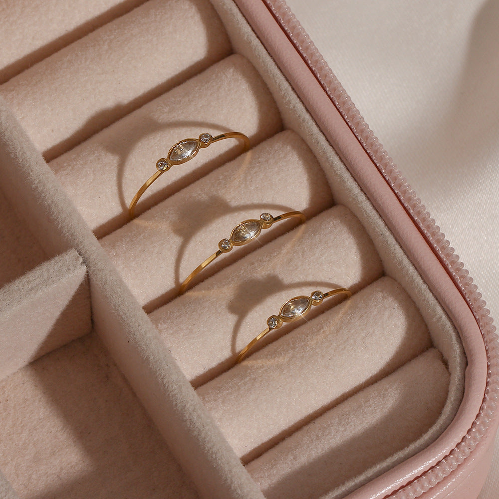 Women Fashion Round Geometric Stainless Steel 18K Gold Plated Rings